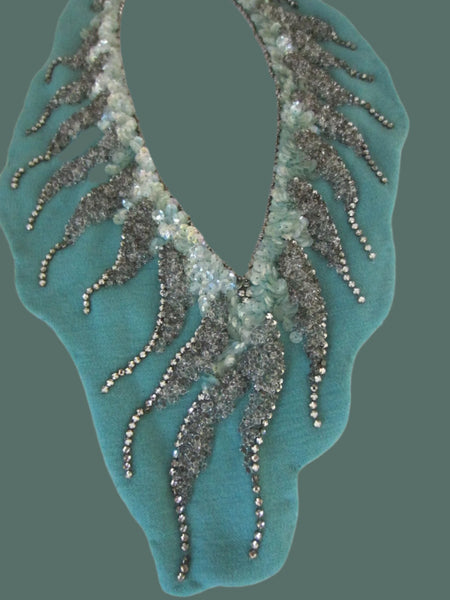 Blue Silhouette Jeweled Bib Collar Necklace Sequined Sparkle Rhinestones