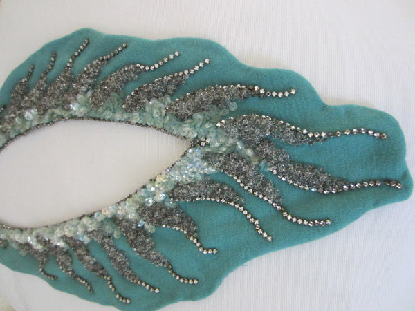 Blue Silhouette Bib Necklace Sequined Sparkle Rhinestones Lined Collar - Designer Unique Finds 