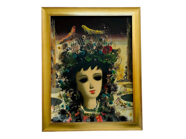 Jean Calogero Sicilian Colombine Au Teatre Surrealist Signed Oil On Canvas