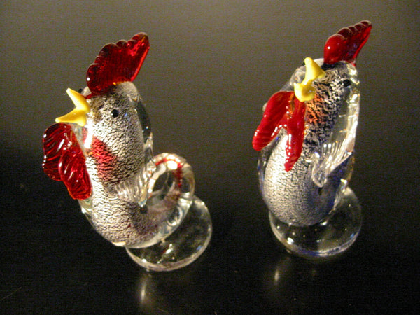 Murano Glass Roosters Sculptures Bookends