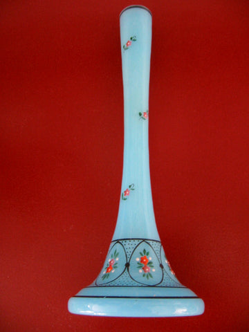 Czech Blue Glass Bud Vase Floral Enameling Hand Painted Beading - Designer Unique Finds 
 - 1