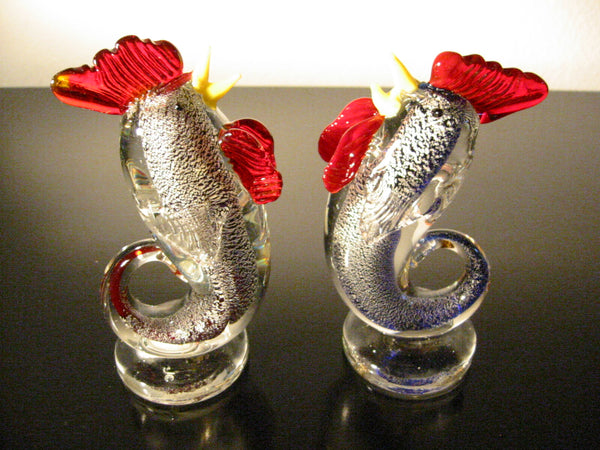 Murano Glass Roosters Sculptures Bookends