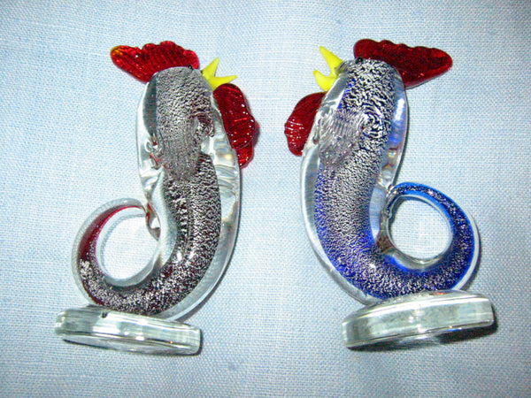 Murano Glass Roosters Sculptures Bookends