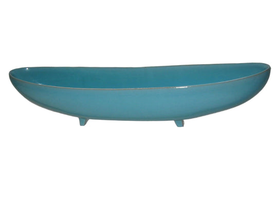 Art Deco Ceramic Boat Footed Folk Art Blue Pottery Bowl - Designer Unique Finds 
 - 1
