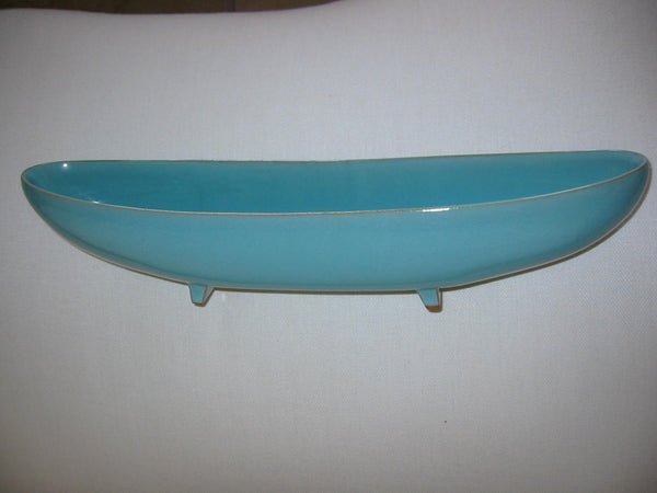 Art Deco Ceramic Boat Footed Folk Art Blue Pottery Bowl - Designer Unique Finds 
 - 1