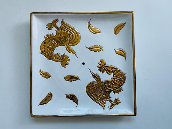 Gold Rooster Tri Level Porcelain Condiment Tray Exclusive of Saks Fifth Avenue