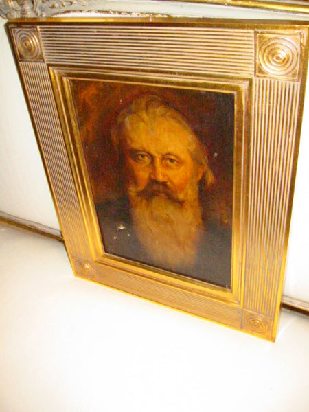 Antique Portrait Oil On Canvas White Bearded Man