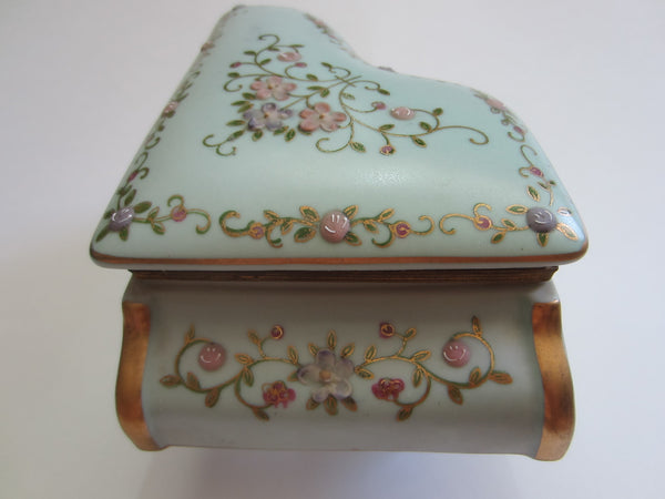 French Style Blue Hand Painted Porcelain Piano Jewelry Box