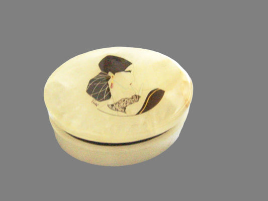 Alabaster Italian Hand Decorated Signed Portrait Oval Jewelry Box - Designer Unique Finds 