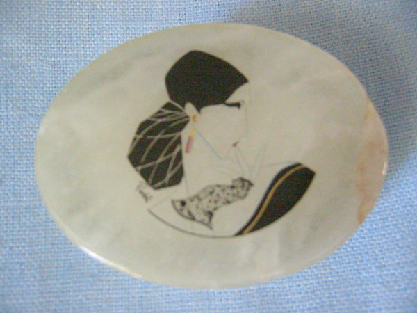 Italian Alabaster Oblong Jewelry Box Hand Painted Signed Portrait - Designer Unique Finds 
 - 4
