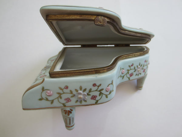 French Style Blue Hand Painted Porcelain Piano Jewelry Box