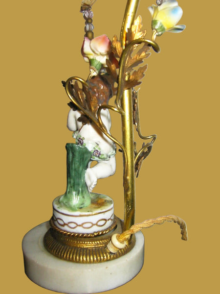 Limoges France Figurine Boudoir Lamp Bronze Gilding Marble Base Pendant Shade - Designer Unique Finds 
 - 3