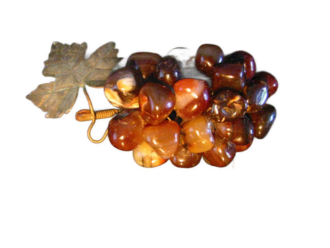 Agates Carnelian Grape Vine Cluster Metal Stem - Designer Unique Finds 
