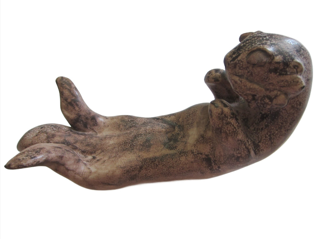 The Otter Signed Ceramic Maritime Sea Creature Earth Tone Sculpture 