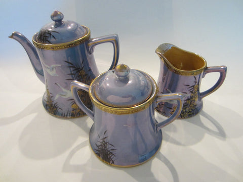 RS Rising Sun Blue Luster Gold Porcelain Tea Service Made In Japan