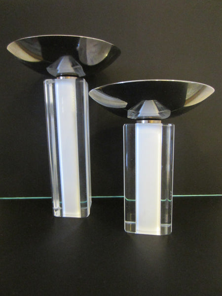Pillar Glass Signed Candle Holders Chrome Top - Designer Unique Finds 
 - 2