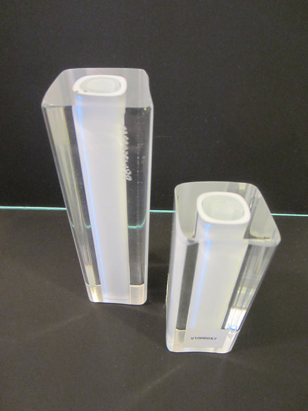 Pillar Glass Signed Candle Holders Chrome Top - Designer Unique Finds 
 - 3
