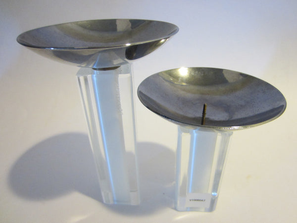 Pillar Modern Chrome Top Glass Candleholders Signed By Swedish Artist
