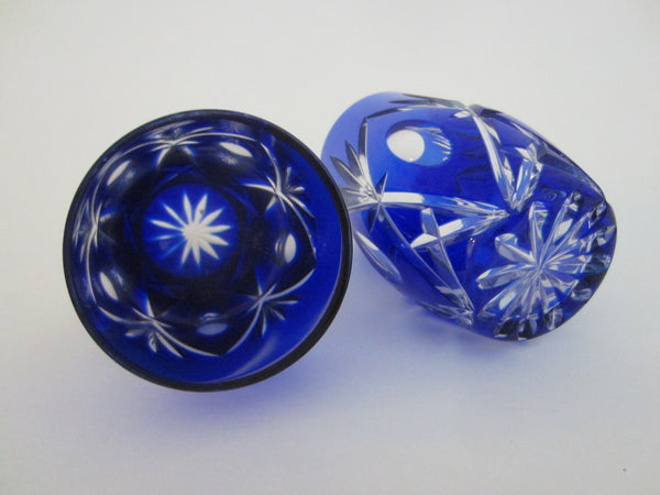 Overlay Glass Cobalt Blue Cased Glass Star Cut Geometric Vases - Designer Unique Finds 