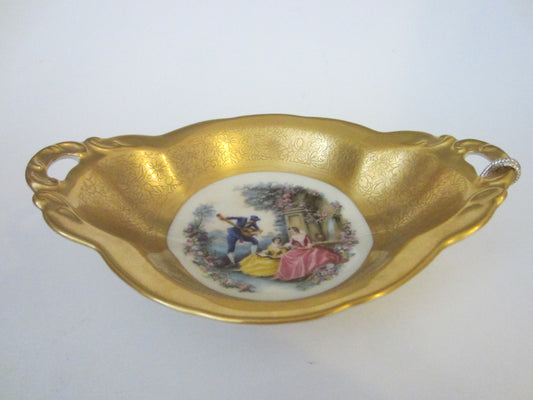 Pickard China Romantic Victorian Pictorial Signature Oblong Gold Dish - Designer Unique Finds 