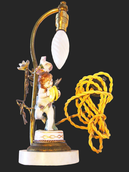 Limoges France Figurine Boudoir Lamp Bronze Gilding Marble Base Pendant Shade - Designer Unique Finds 
 - 8