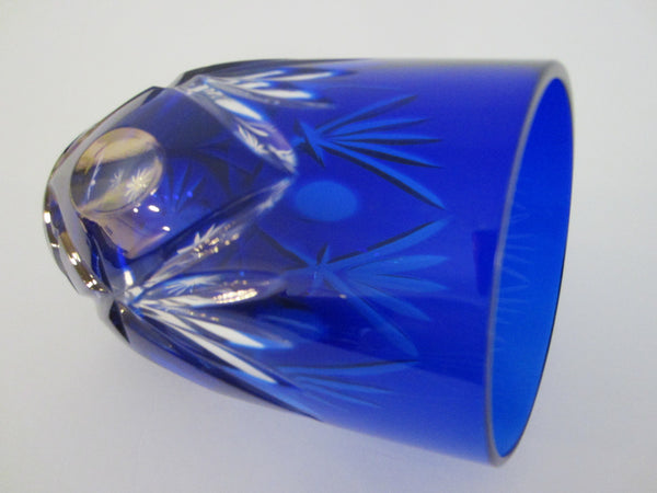 Overlay Glass Cobalt Blue Cased Glass Star Cut Geometric Vases - Designer Unique Finds 