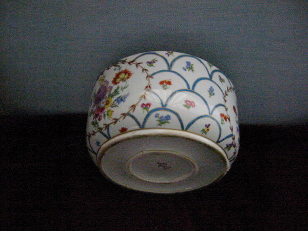 Royal Paint A La Main French Porcelain Bowl Hand Decorated Floral Medallion - Designer Unique Finds 