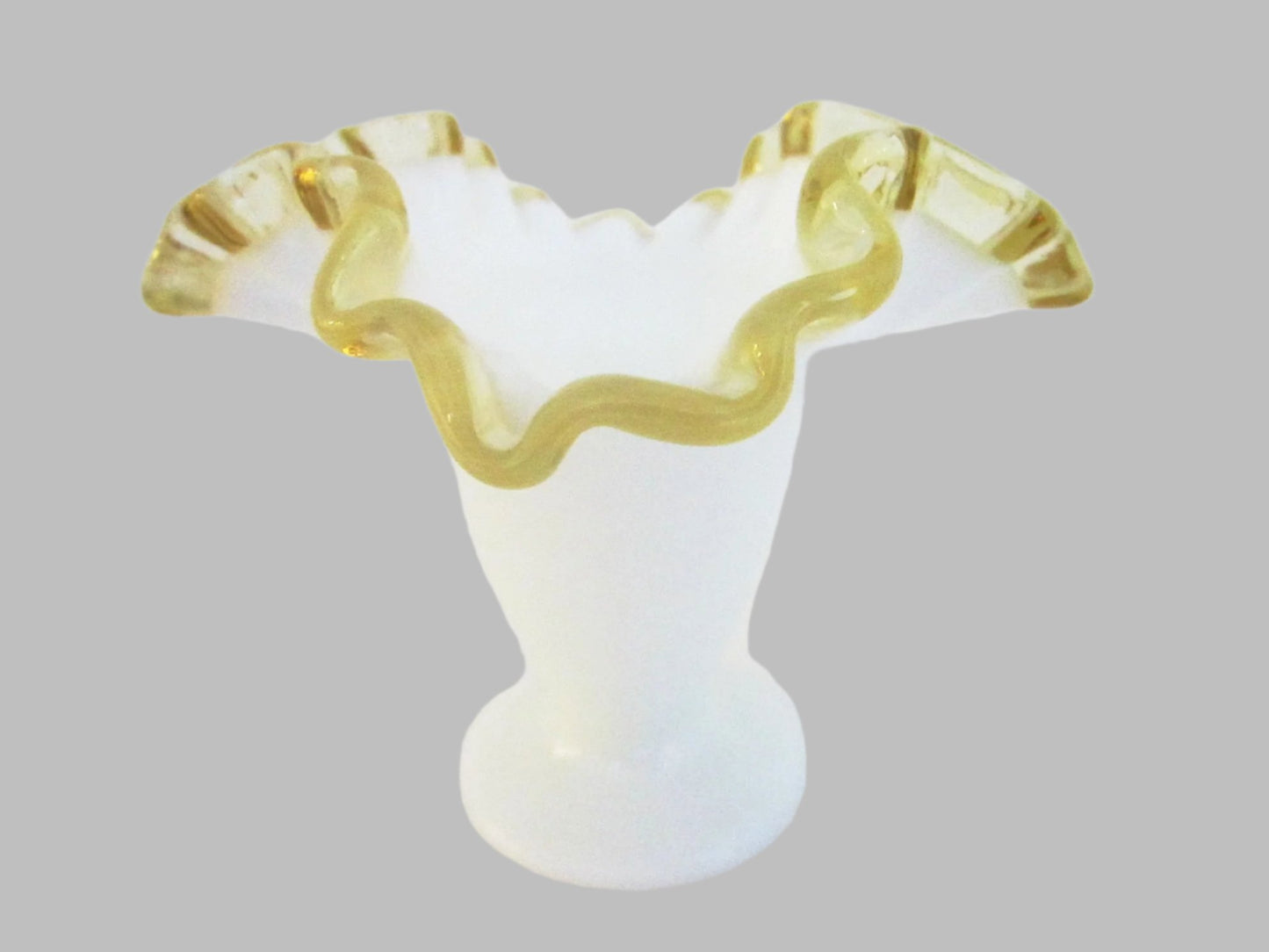 Golden Crest Ruffled Milk Glass Vase By Fenton - Designer Unique Finds 