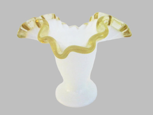 Golden Crest Ruffled Milk Glass Vase By Fenton - Designer Unique Finds 