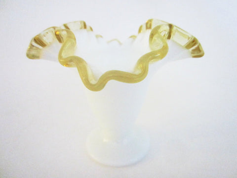 Golden Crest Ruffled Milk Glass Vase By Fenton - Designer Unique Finds 