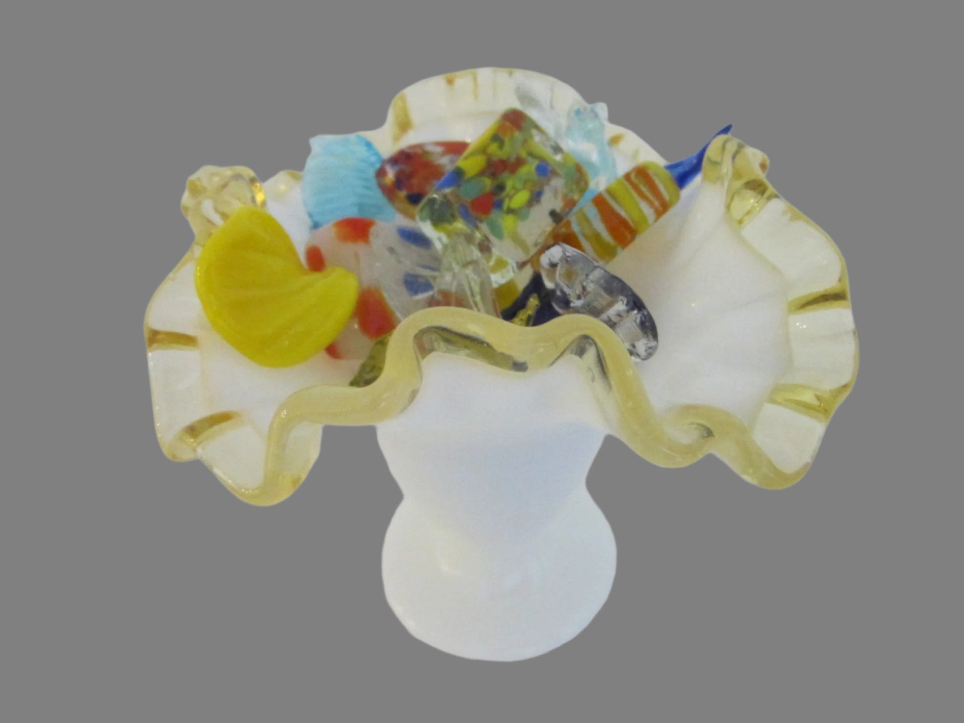 Golden Crest Ruffled Milk Glass Vase By Fenton - Designer Unique Finds 