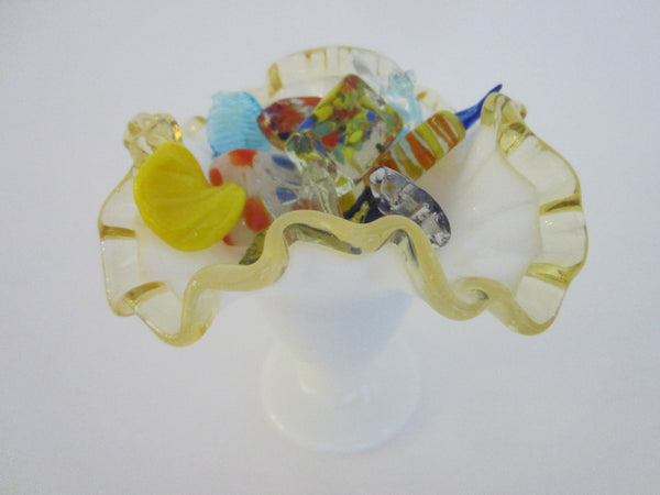 Golden Crest Ruffled Milk Glass Vase By Fenton - Designer Unique Finds 