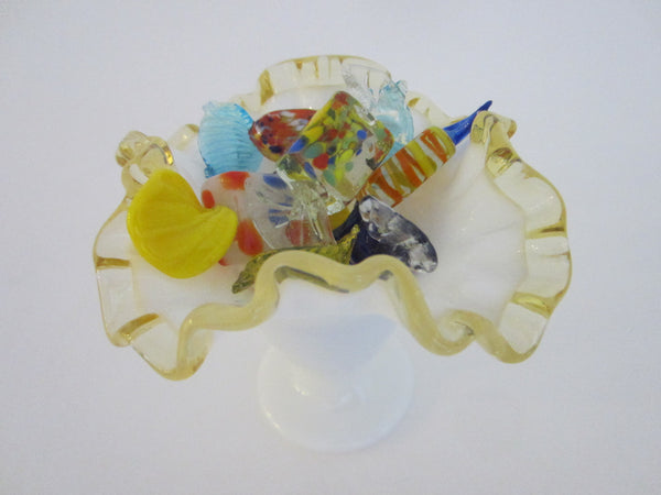 Milk Glass Golden Sheen Art Glass Ruffled Vase - Designer Unique Finds 