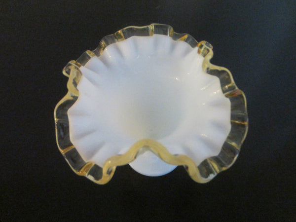 Milk Glass Golden Sheen Art Glass Ruffled Vase - Designer Unique Finds 