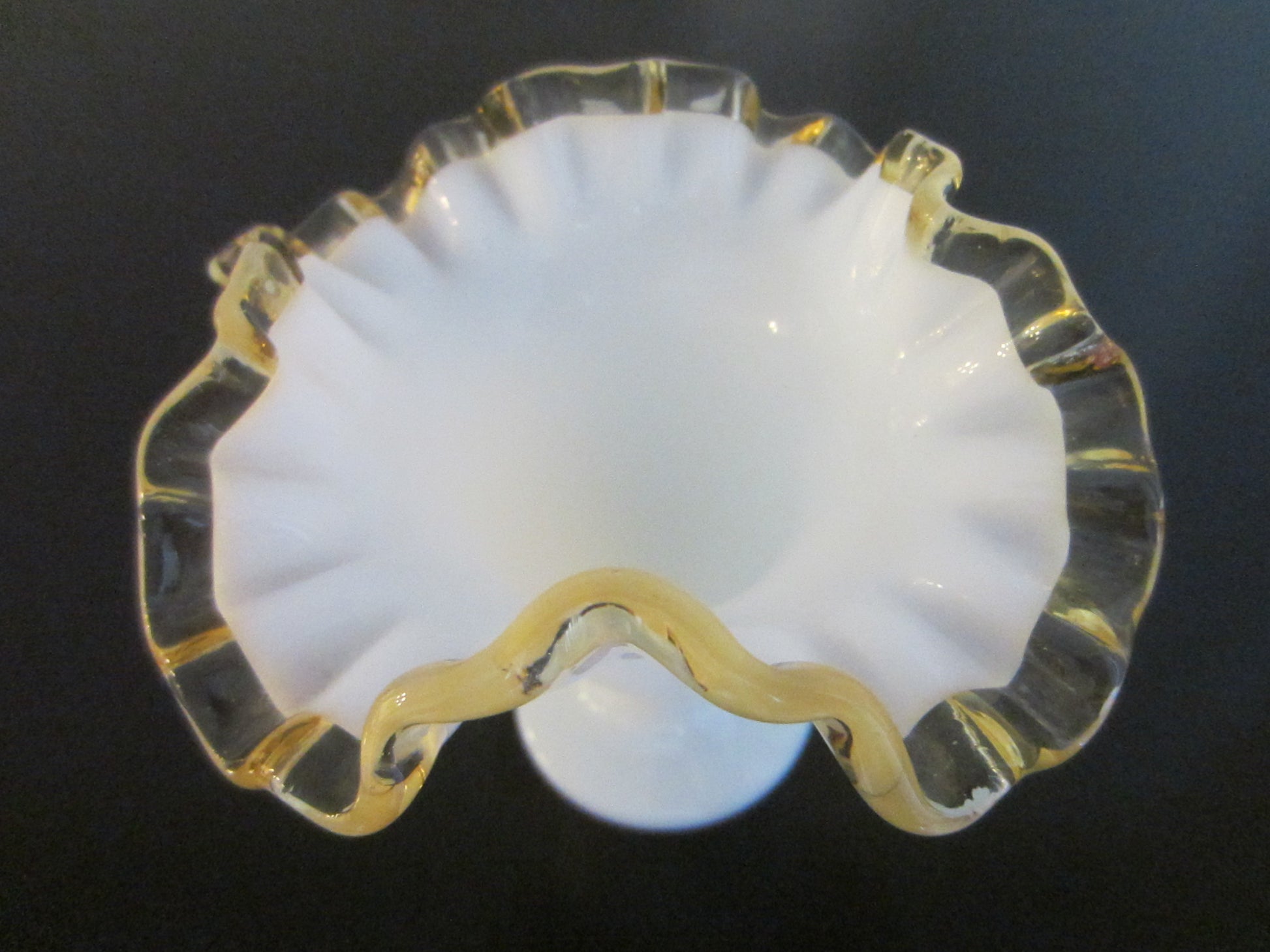 Golden Crest Ruffled Milk Glass Vase By Fenton - Designer Unique Finds 