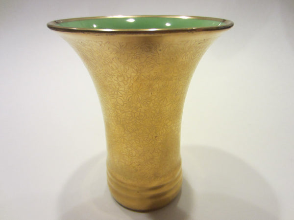 Pickard China Vase Encrusted Gold Flowers Green Interior W Trade Mark - Designer Unique Finds 