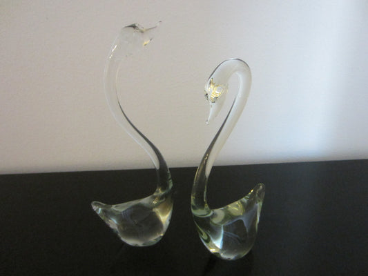 Glass Swans Mid Century Romantic Modern Tall With Label In Pair - Designer Unique Finds 