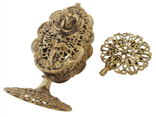 Mid Century Filigree Sunburst Top Rose Monumental Filigree Perfume Bottle