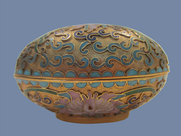 Asian Covered Egg Floral Enameling Engraved Brass Candle Holder