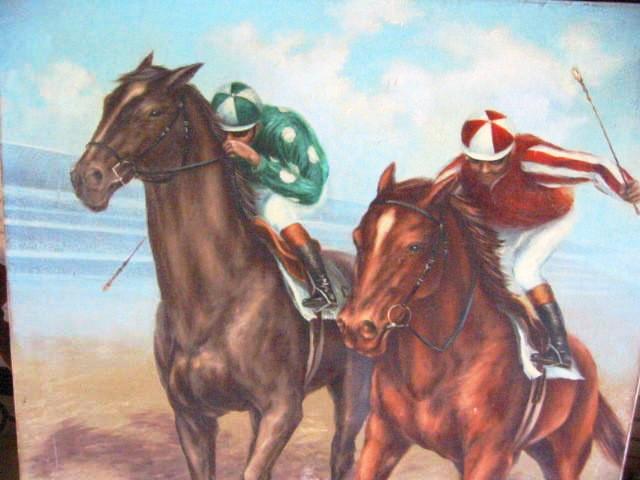 Polo Game De Voe Equestrian Horses Riders Oil On Canvas - Designer Unique Finds 