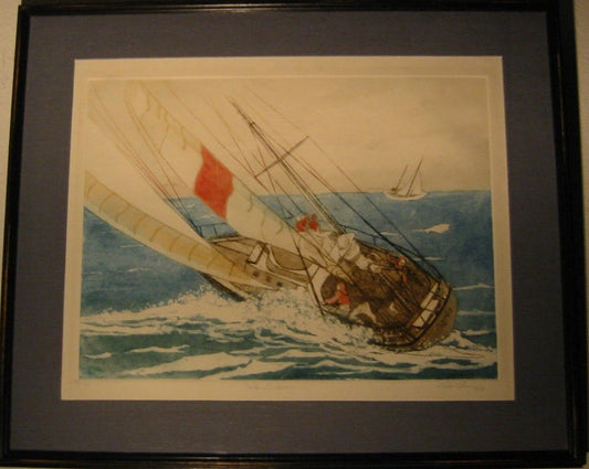 Lupe Chown California Aquatint The Winner Miriam Sail Boat Laguna Beach - Designer Unique Finds 