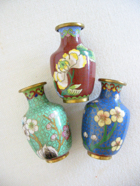 Chinese Cloisonne Vases Suite Floral Enameling Brass Frames - Designer Unique Finds 
 - 6