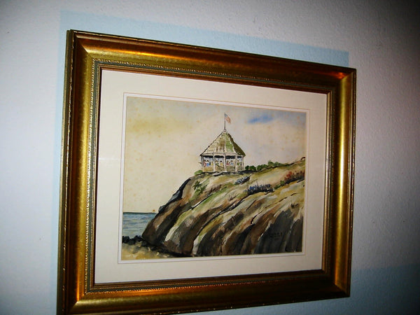 George E Pelletier Maritime Fun Time At The Old Gazebo Signed Watercolor - Designer Unique Finds 
 - 1