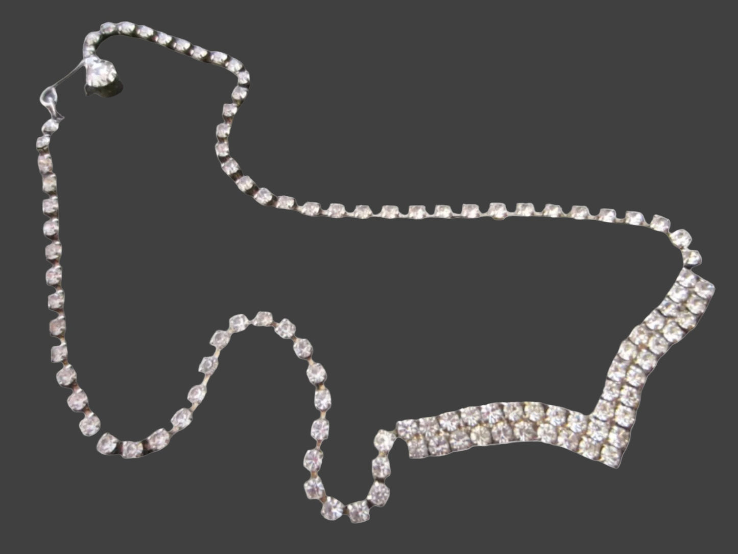 Mid Century V Shape Rhinestones  Necklace 