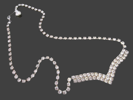 Mid Century V Shape Rhinestones  Necklace 