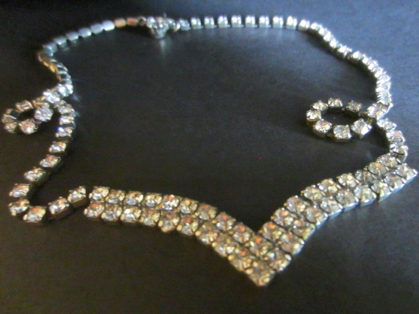 Mid Century V Shape Rhinestones Necklace