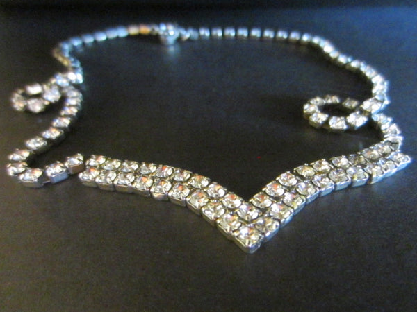 Mid Century Diamante Necklace V Shape - Designer Unique Finds 