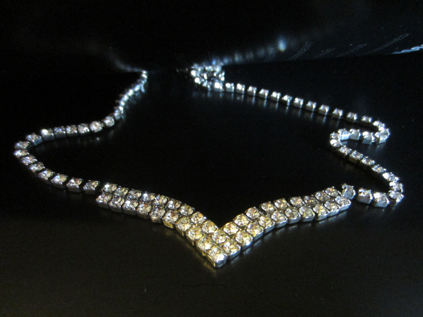 Mid Century Diamante Necklace V Shape - Designer Unique Finds 