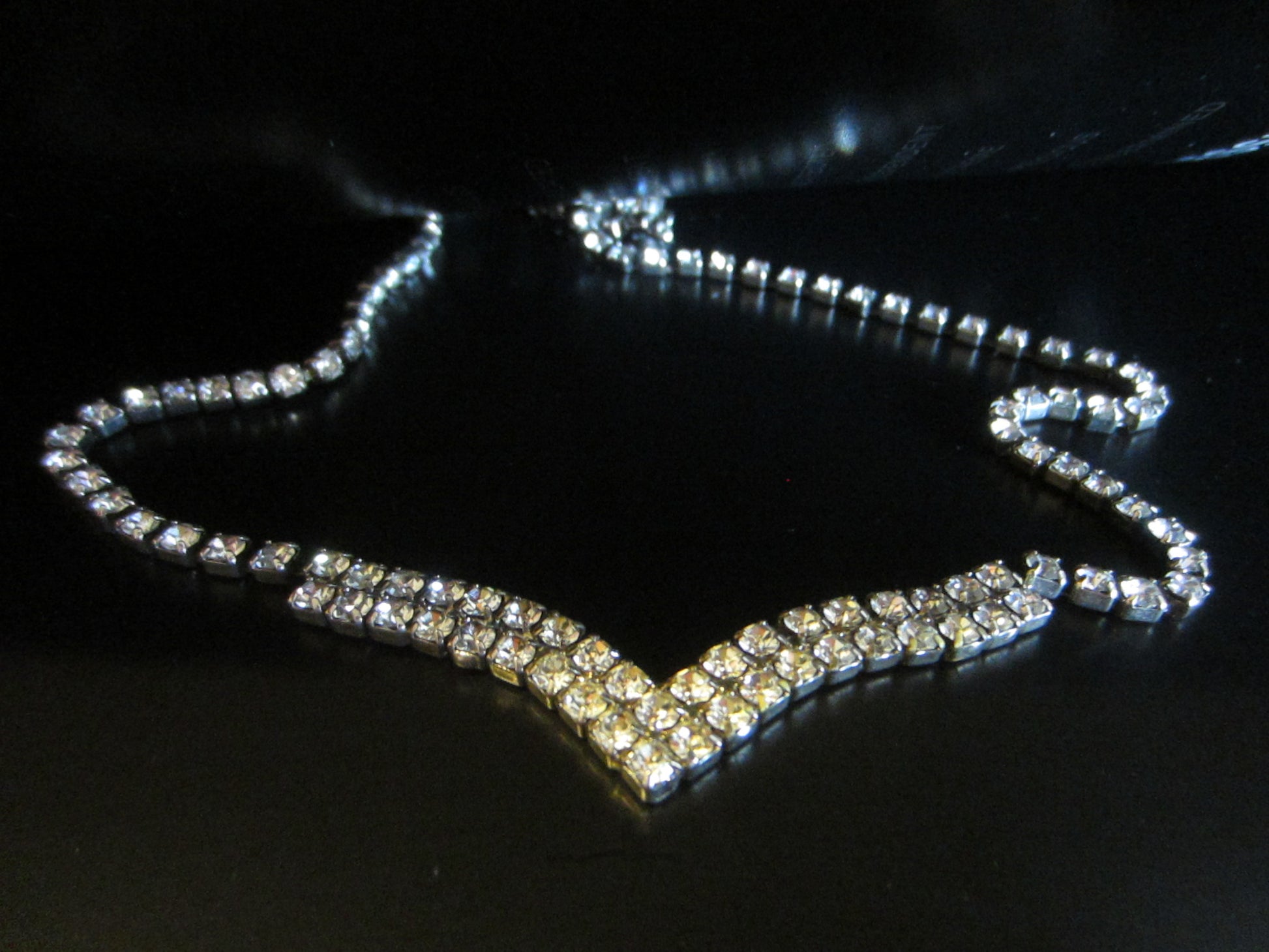 Mid Century Diamante Necklace V Shape - Designer Unique Finds 