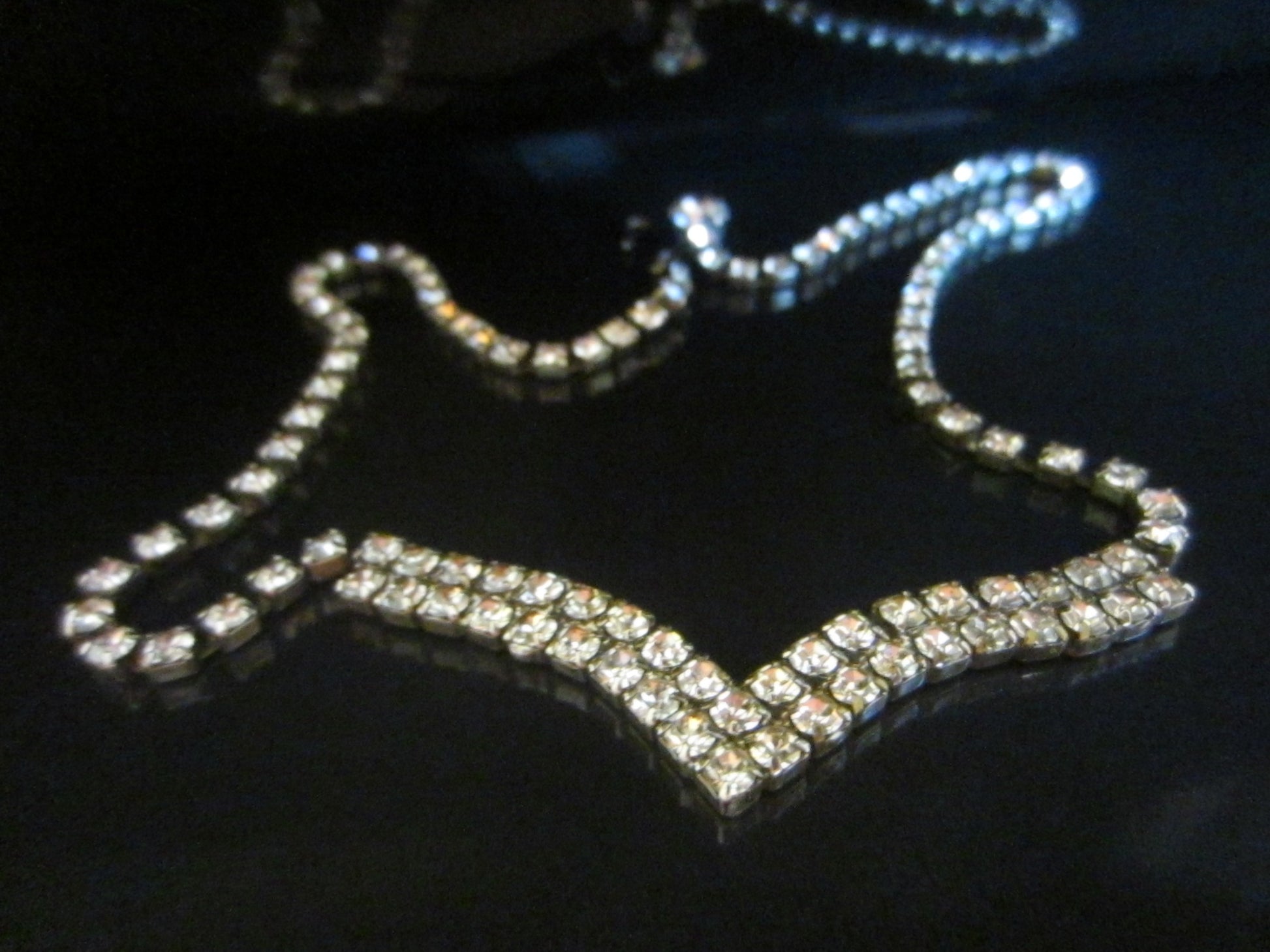 Mid Century Diamante Necklace V Shape - Designer Unique Finds 